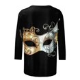 thumbnail image 4 of Cavosen Mardi Gras Womens 3/4 Sleeve Tops T Shirts Holiday Carnival Round Neck Shirts Mask Graphic Print Blouse Festival Stylish Tops Casual Athletic Tees Party Shrove Tuesday Black L, 4 of 5