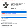 thumbnail image 2 of Rear Brake Pad Set - Compatible with 2004 - 2006 Toyota Corolla 2005, 2 of 2