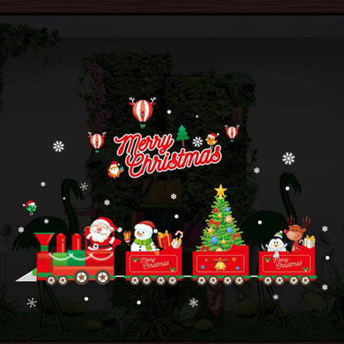 1PC Christmas Window Stickers Cartoon Santa Claus Reindeer Snowflake Wall Decal 
