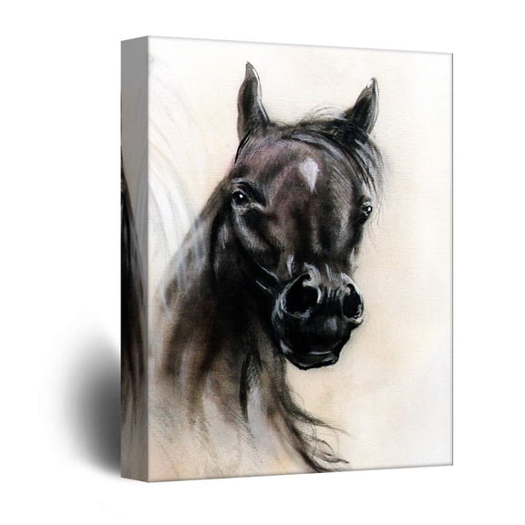 wall26 - Canvas Wall Art - Black Horse Portrait - Giclee Print Gallery Wrap Modern Home Art Ready to Hang - 16x24 inches