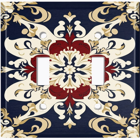 Metal Light Switch Wall Plate Outlet Cover (Damask Medierranean Tile - Double Toggle)