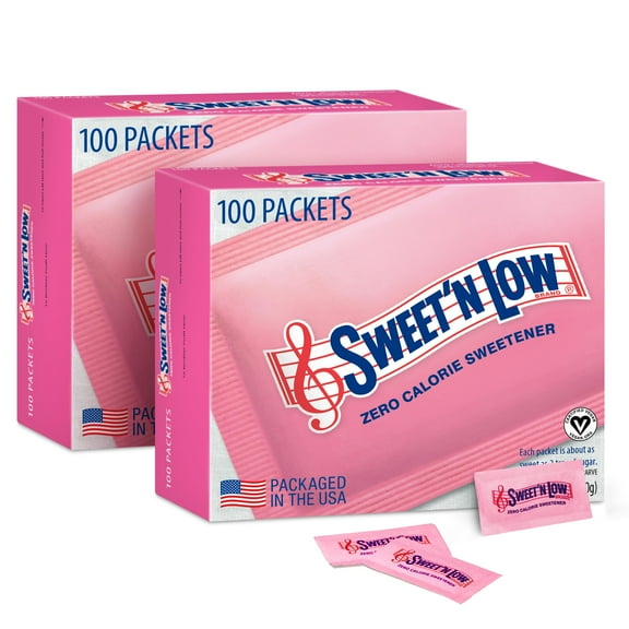 Sweet'N Low Zero-Calorie Sweetener | Contains Saccharin, Sugar Substitute, Keto, Vegan, Gluten-Free | Great for Cooking, Baking, Coffee, Tea, Hot/Cold Beverages | 100 Packets (Pack of 2)