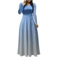 thumbnail image 2 of Dwaogom Women's Print Colorful Long Dress Long Sleeve Round-Neck Long Dresses Plus Size Dress V Neck Flowy Midi Dresses Christmas Dresses, 2 of 5