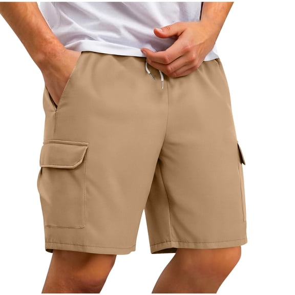 Elvqul Summer Shorts for Men Pocket Beach Board Shorts Vacation Khaki Elastic Waist Drawstring Stretch Mens Shorts Outdoor