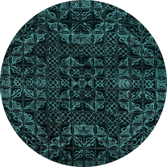 Ahgly Company Machine Washable Indoor Round Abstract Teal Green Area Rugs, 6' Round