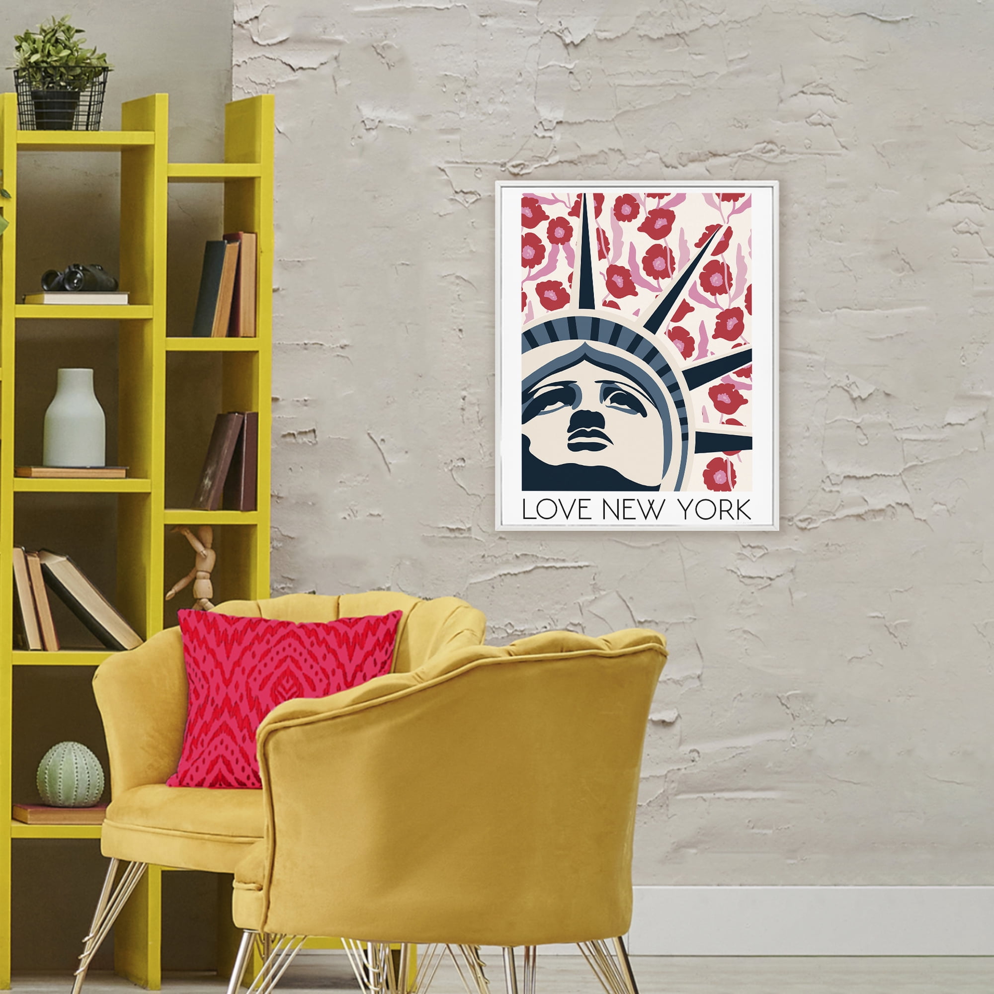 Stupell Industries Groovy Florals Love New York White Framed Giclee Art, design by Omar Escalante