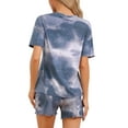 thumbnail image 3 of INSPIRE CHIC Women's Tie Dye Pajama Set Round Neck Short Sleeve Shirt with Shorts 2 Piece Loungewear Sweatsuit Tracksuit S Blue, 3 of 5