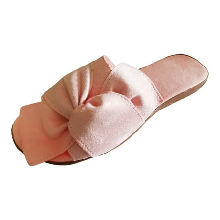

Ediodpoh Ladies Casual Solid Colour Bowknot Flat Soft Bottom Outer Wear Beach Large Size Sandals Slippers Sandals for Women Pink 7.5(39)