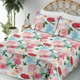 thumbnail image 3 of Ambesonne Rose Fitted & Flat Sheet with Sham 3 Pcs Set, Watercolor Romantic Floral Art, Twin, Aqua Pastel Pink and Green, 3 of 5