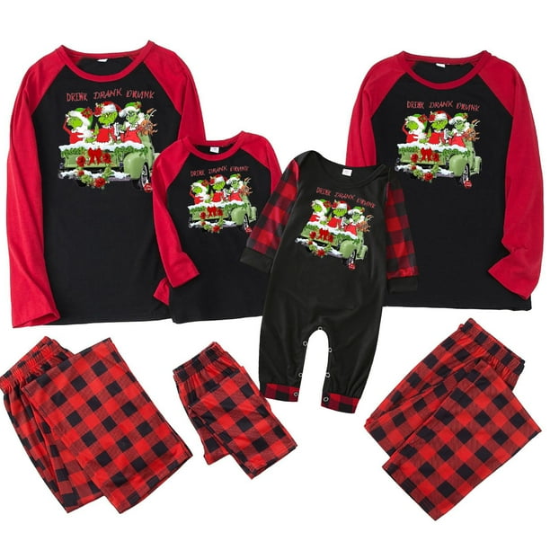 Conjuntos de pijamas navideños familiares a juego Grinch 2024, pijama de Grinch con parte superior y pantalones de pijama a cuadros, pijama de Grinch para niños y adultos para la familia, Hombres XXL