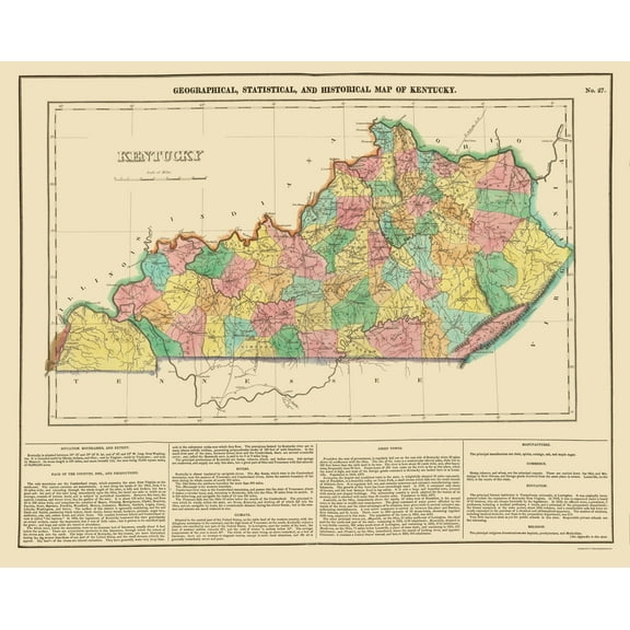 Historic State Map - Kentucky - Carey 1822 - Vintage Wall Art