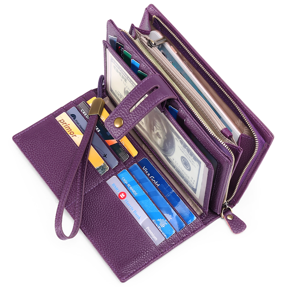 Sendefn Women's Top-Grain Leather Wristlet Wallet with RFID Blocking