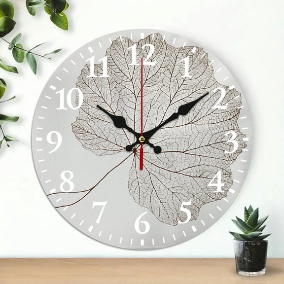 Creowell 10 Inch Leaf Design Wooden Wall Clock for Home Decor 10x10in