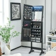 thumbnail image 2 of CHARMAID Jewelry Armoire Cabinet with Full Length Mirror, 6 LEDs Standing Lockable Jewelry Organizer with Vanity Makeup Mirror, 4 Storage Drawers, 4 Shelves, Lipstick Tray, 4 Angles (Black), 2 of 18