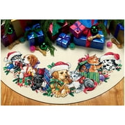 Frisky Friends Tree Skirt Counted Cross-Stitch Kit, 45" Round