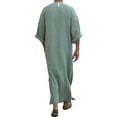 thumbnail image 5 of Men's Long Sleeve Robe Roll Up Long Sleeve Linen Side Split Kaftan Thobe with Pockets Long Gown Casual Shirt, 5 of 6