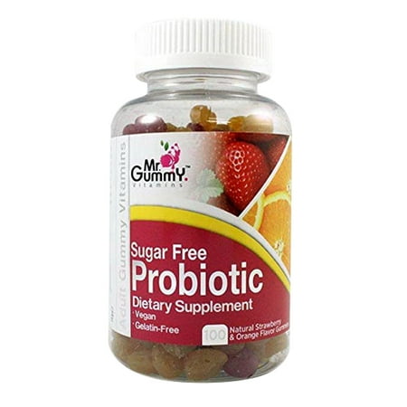 Mr Gummy Vitamins Sugar Free Probiotic Natural Strawberry and Orange Flavor Gummies, 100 Ea, 3 Pack