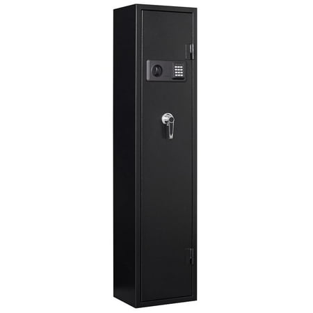 5 Gun Safe for Home Rifle and Pistols Quick Access Electronic Keypad Rifle Gun with 3 Pistol Pockets Build-in cabinet LED Light External Battery Cases and Alarm System