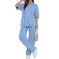 thumbnail image 2 of Sundazz Two Piece Sets for Women Summer Matching Lounge Sets Short Sleeve Tops and Wide Leg Pants Travel Vacation Outfits, 2 of 8
