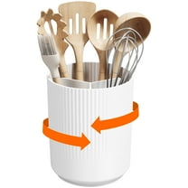 Lifewit Utensil Holder for Kitchen Counter, Cooking Silverware Caddy with Non-Slip Rotating Base, Large 3 Compartment Plastic Spoon Spatula Cutlery Flatware Organizer with Dry Draining, White, 1 Pack