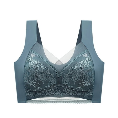 

huanledash Wide Shoulder Straps Beauty Back Padded Wireless Full Cup Women Bra Lace Flower Stitching Push Up Sport Brassiere