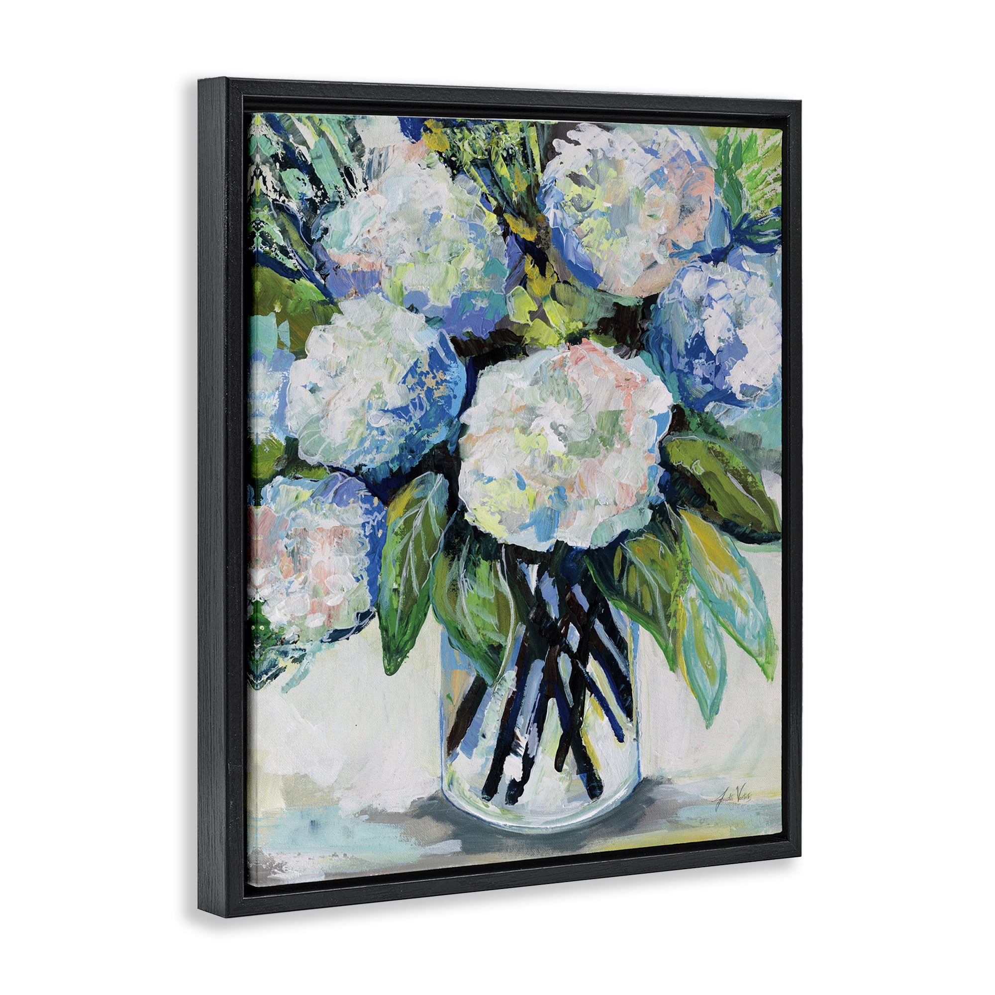 Stupell Industries Abundant White Hydrangeas Botanical & Floral Painting Black Floater Framed Art Print Wall Art, 25 x 31