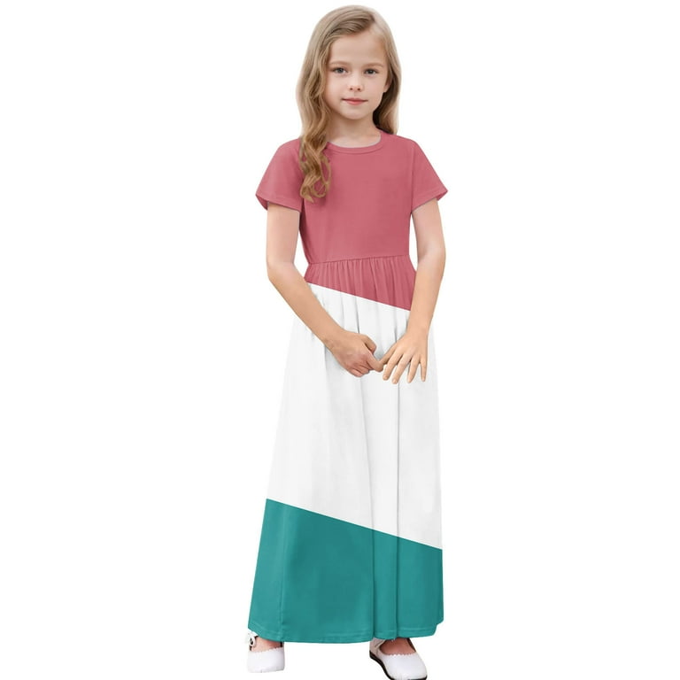 snilers Summer Dresses for Girls Casual Crewneck Short Sleeve T Shirts  Dress Splicing Beach Maxi Dress Loose Comfy Flowy A Line Sundress