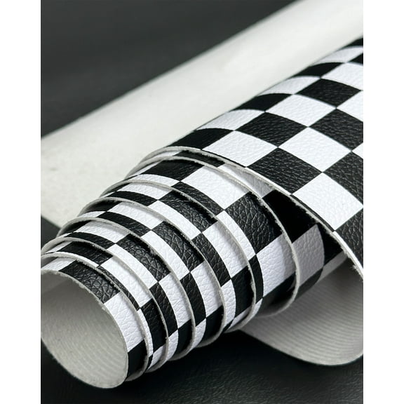 Vinyl Upholstery Racing Checkers (Half inch squares) Black and White Fabric 1mm thick, Cotton Backing/ 54" Wide/ sold by continuous yard