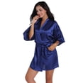 thumbnail image 2 of Defitshape Women's Satin Robe Sexy Short Silk Bath Robe Soft Comfy Lightweight Short Sleeve Sleeping Bathrobe Thin Summer Kimono Robe Wedding Party Bride Bridesmaid Sleepwear Dark Blue Large, 2 of 4