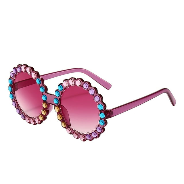 Kmbangi Kids Round Sunglasses, Bling Rhinestone Frame UV400 Protection Sunglasses for Girls Boys
