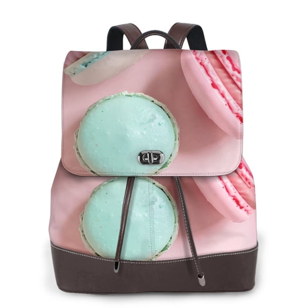 Balery Pastel Macarons Delight Mochila de Cuero para Mujeres, Gran Capacidad, Bolsa de Viaje Multifuncional, Mochila de Cuero y Bolsa de Hombro para Mujeres