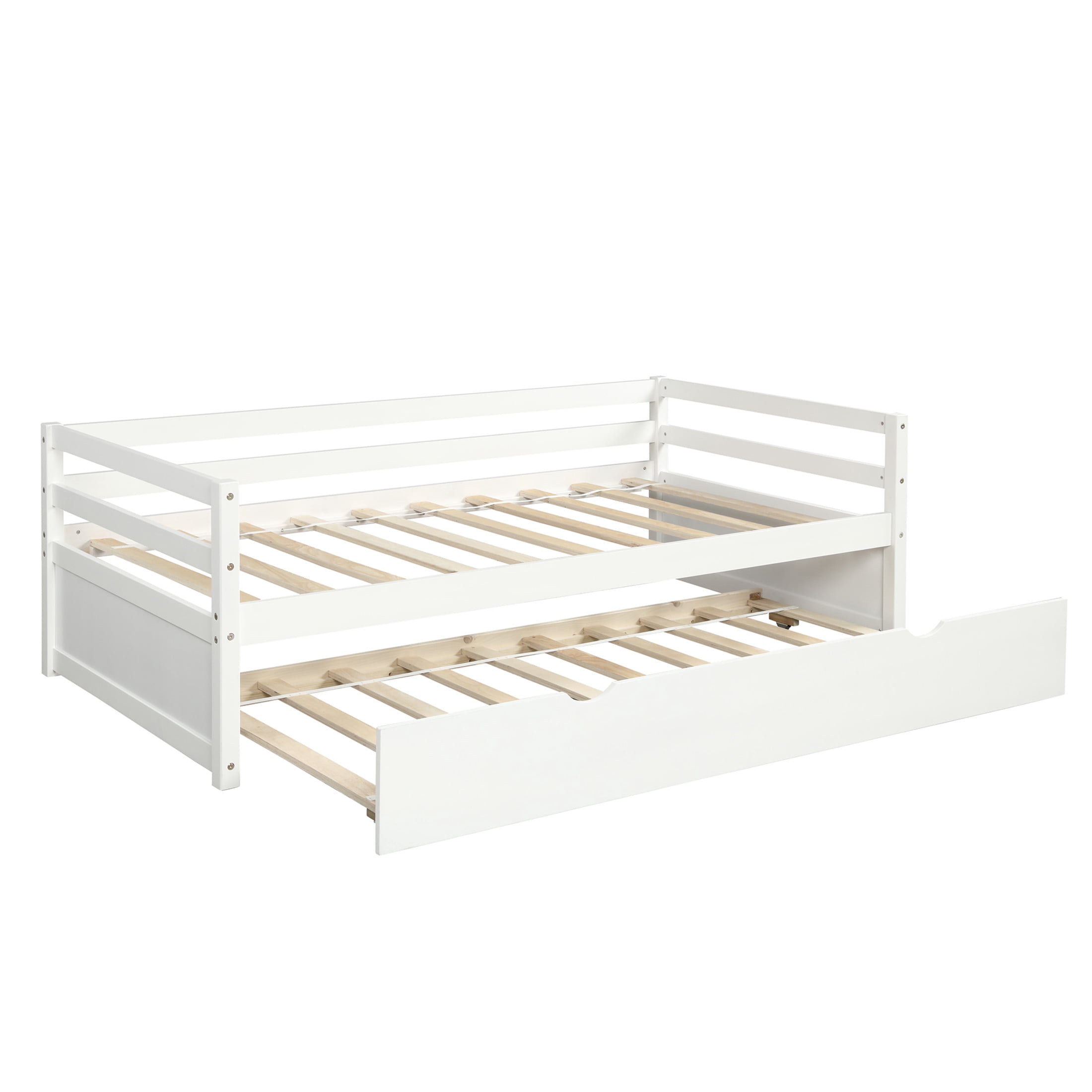 Noble House Twin Daybed with Hidden Rolling Trundle, Pine Wood Frame, Minimal Space Saving Design, White