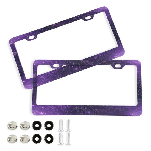 2 Pack Aluminum Alloy License Plate Frame Universal Car License Plate Cover with 2 Holes with Free Screws Purple Pattern Background