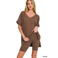 thumbnail image 2 of Zenana Plus Size Brushed DTY Microfier V-Neck Short Sleeve Hi-Low Hem & Biker Short Loungewear Set, 2 of 4