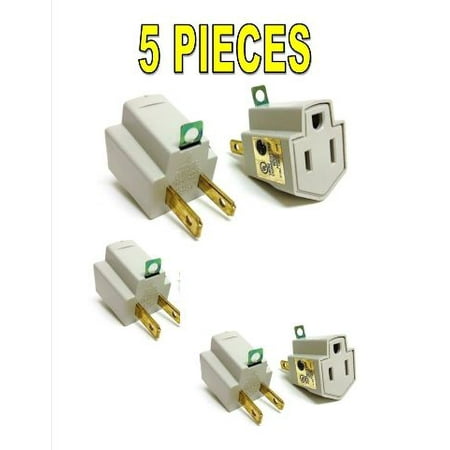 5 Pieces Electrical Ground Adapter 2 Prong Outlet to 3 Prong Plug AC UL