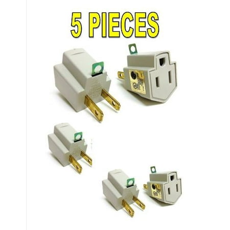 01 Plug Prong - 5 Pieces Electrical Ground Adapter 2 Prong Outlet to 3 Prong Plug AC UL LISTED