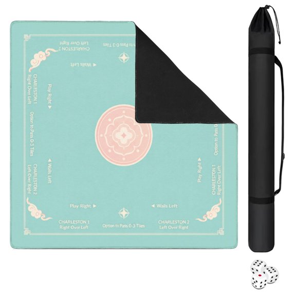 Aqua Pink Medallion Oriental Mahjong Mat – 32"x32" Non-Slip Noise Reduction Gaming Mat for American Mahjong, Poker, Dominoes & Board Games