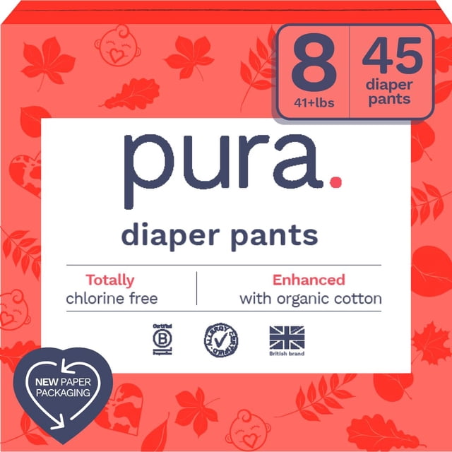 Pantalones de pañales Pura, talla 8, para bebés de 42 o más libras, 45 pañales en total