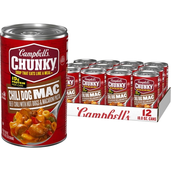 (12 pack) Campbell’s Chunky Chili Dog Mac Soup, 18.8 oz Can