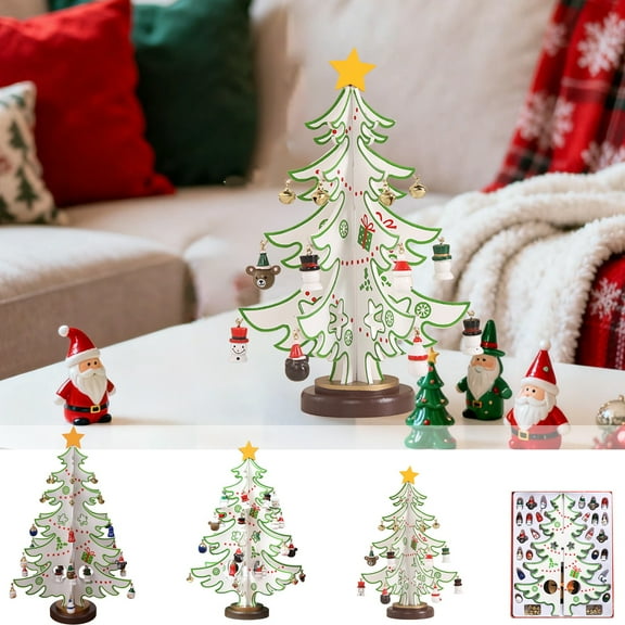 BiFandian Mini Christmas Tree, Wooden Christmas Tree DIY Set, Desktop Christmas Tree Ornaments, Tabletop Christmas Decorations Indoor for Holiday Parties, Suitable for Christmas Gift