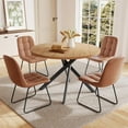 thumbnail image 1 of 45.3'' Walnut Round Dining Table Set for 4, Mid Century Modern Small Coffee Set for Dining Room Kitchen Apartment (Oak Table + 4 U-Shaped White Chairs), 1 of 7