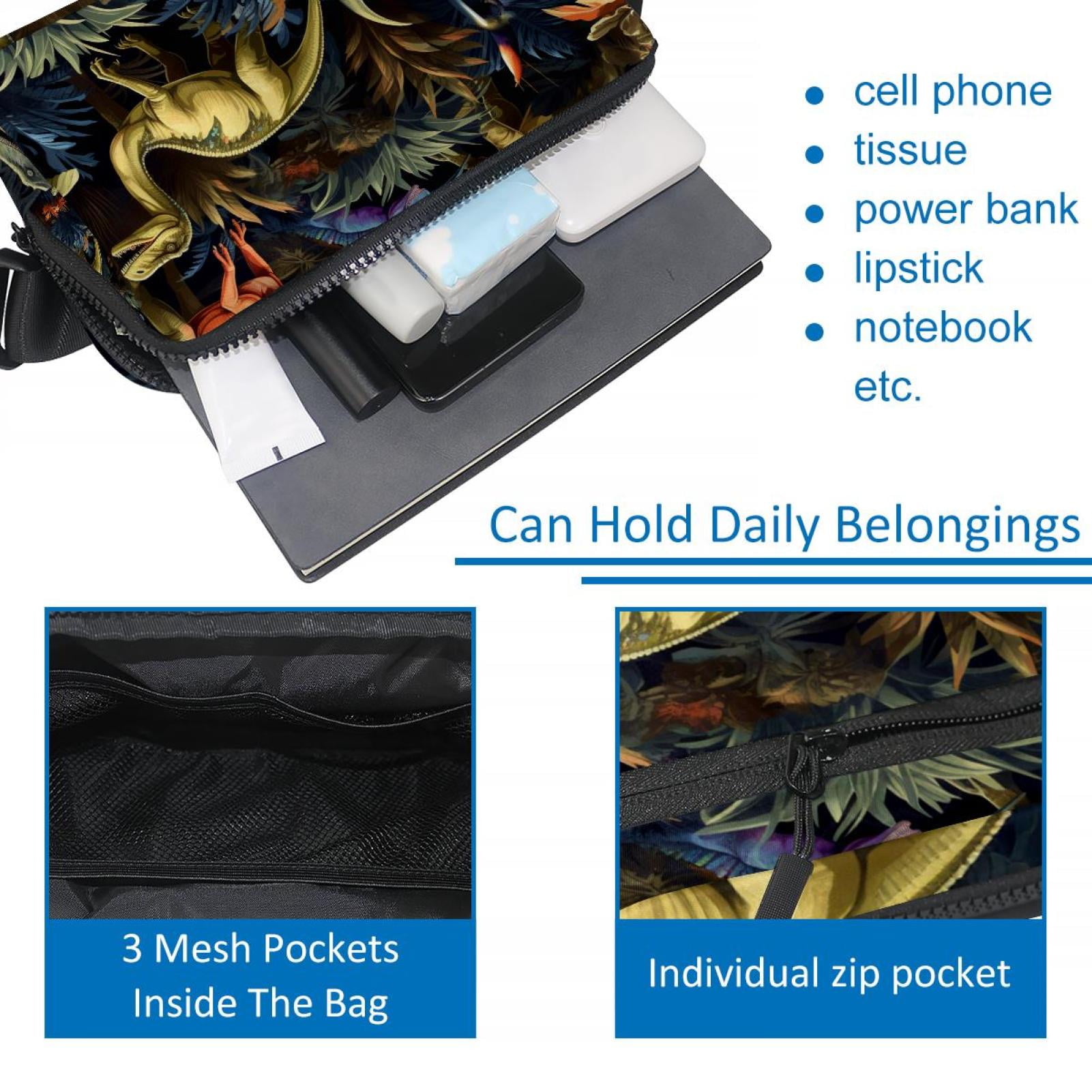 Dinosaur Lightweight Adjustable Cross Body Bag with Extension Strap - Unisex Fanny Pack