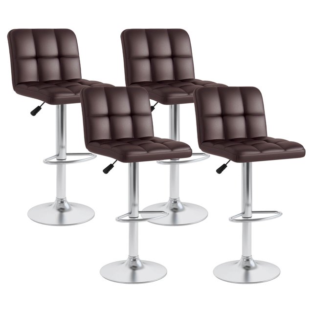 Costway Modern Swivel Bar Stools Set of 4 with Heavy-duty Metal Base & Footrest Back Brown