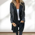 thumbnail image 3 of Women Spring Fall Coat Denim Jacket Overcoat Patchwork Double-breasted with Flap Pockets Colorblock Mid Length Lady Overcoat, 3 of 8