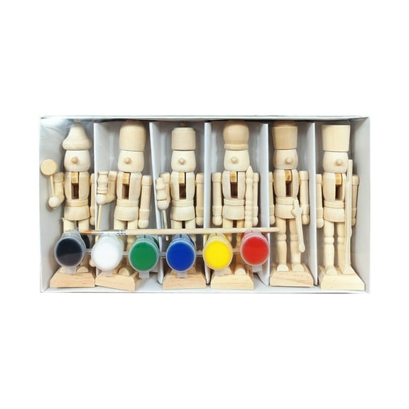 6 Pcs Unpainted Wooden Nutcracker Figures, DIY Christmas Nutcracker Blank Figurines for Holiday Crafting, Painting, Decoration, Tabletop Display, Xmas Mantel & DIY Holiday Projects