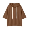 thumbnail image 4 of CFLVAEK Plus Size Hoodies for Women Loose Bat Sleeve Pullover Tops with Hood Solid Color Fall Winter Drawstring Hooded Sweatshirts Coffee L, 4 of 5