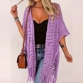 thumbnail image 2 of Casual Sheer Knit Beach Cover Up For With Fringed Design Lightweight Swimwear Sarong For Outdoor Holidays And Sun, 2 of 4