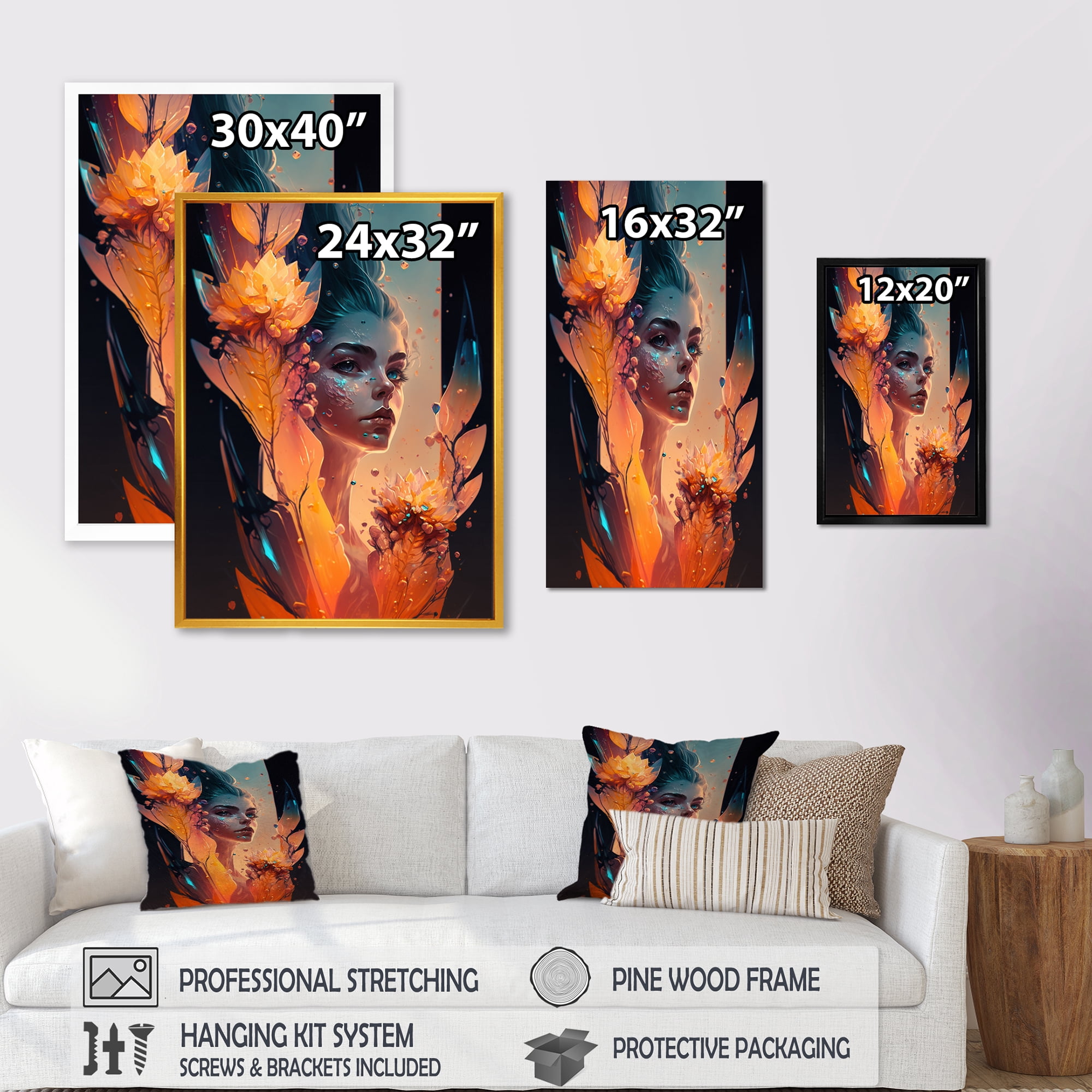 Designart Alien Face With Flowers 4Hexagon Canvas Wall Art