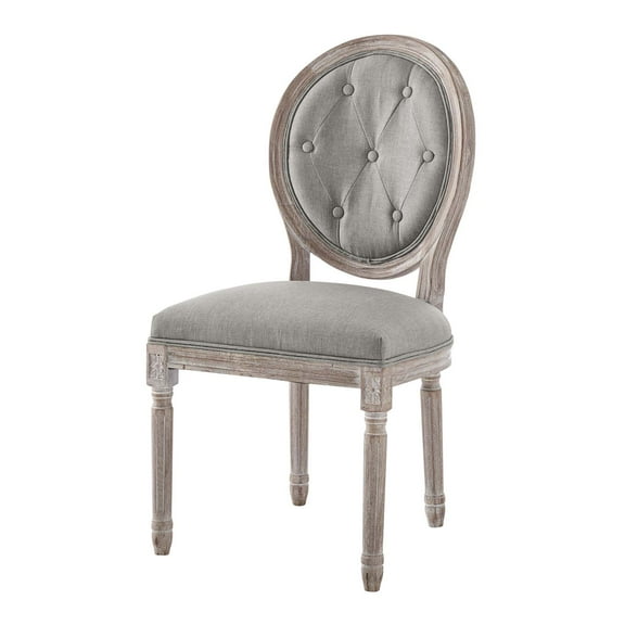 French Vintage Side Dining Chair, Fabric, Wood, Light Grey Gray, Modern Contemporary Urban Design, Kitchen Room Cafe Bistro Restaurant Hospitality