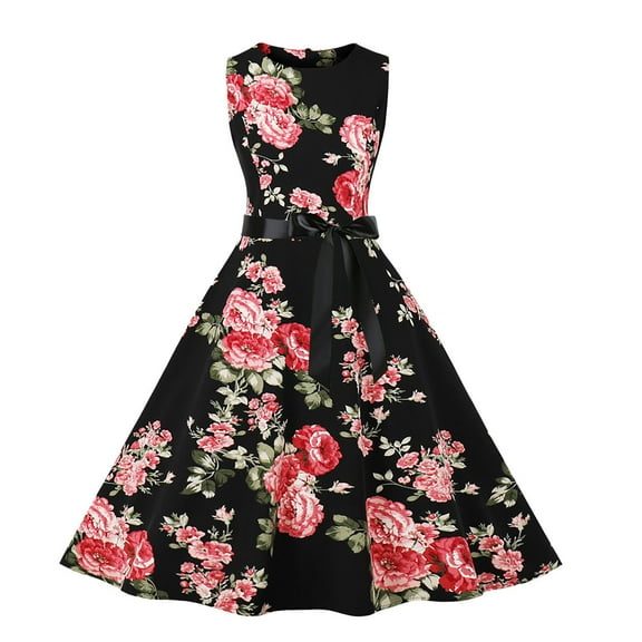 IROINNID A-Line Dress For Women Sleeveless Round Neckline Summer Beach Floral Tank Swing Dress Strapless Print Dress